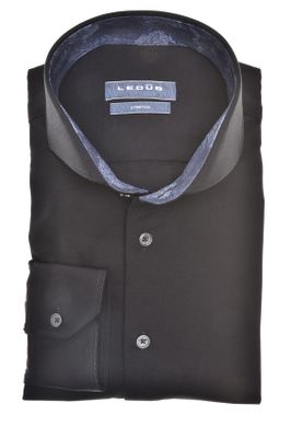 Ledub Zwart overhemd Ledub Modern Fit met cutaway boord