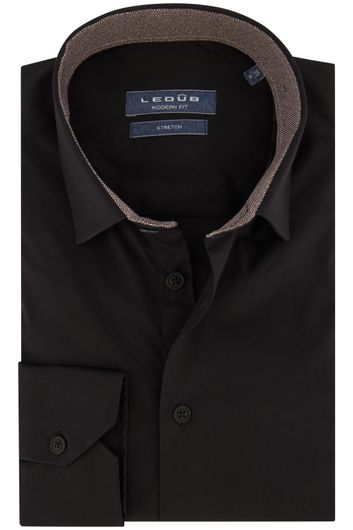 Overhemd Ledub Modern Fit zwart stretch