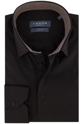 Ledub Overhemd Ledub Modern Fit zwart stretch