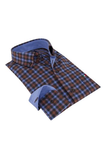 casual overhemd Portofino blauw geruit flanel normale fit 