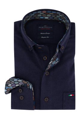 Portofino Portofino overhemd donkerblauw borstzak Regular Fit