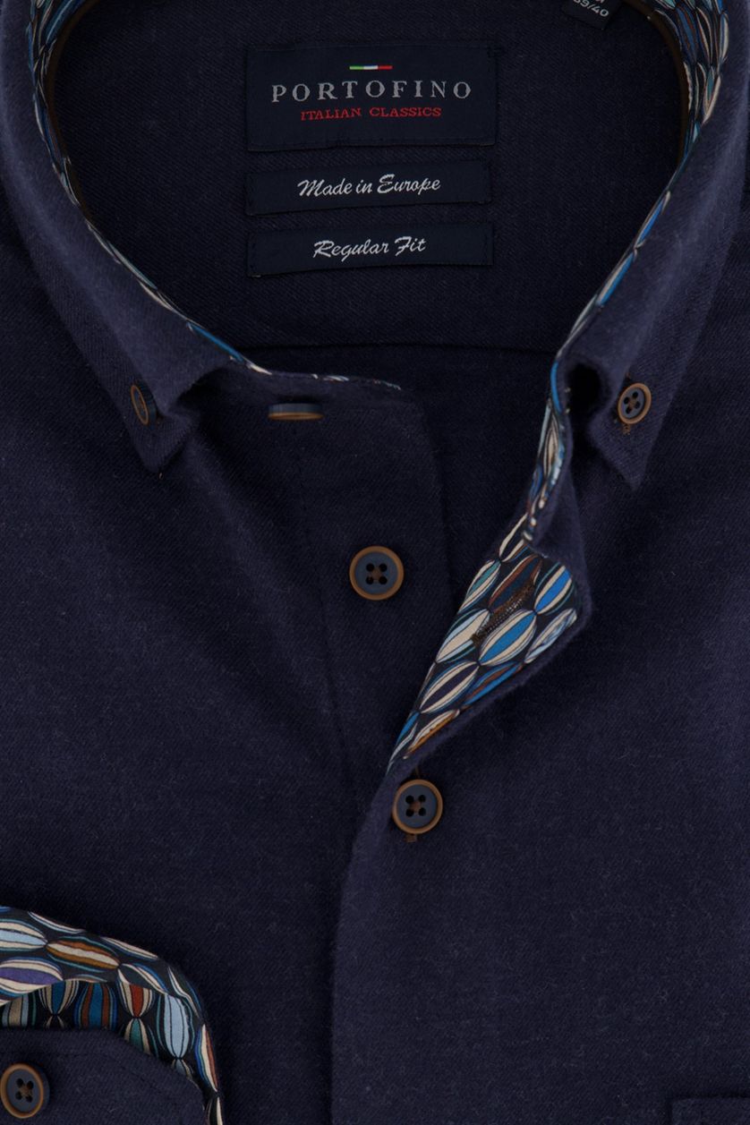 Portofino overhemd donkerblauw borstzak Regular Fit