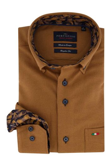 Overhemd Portofino Regular Fit bruin contrast knopen