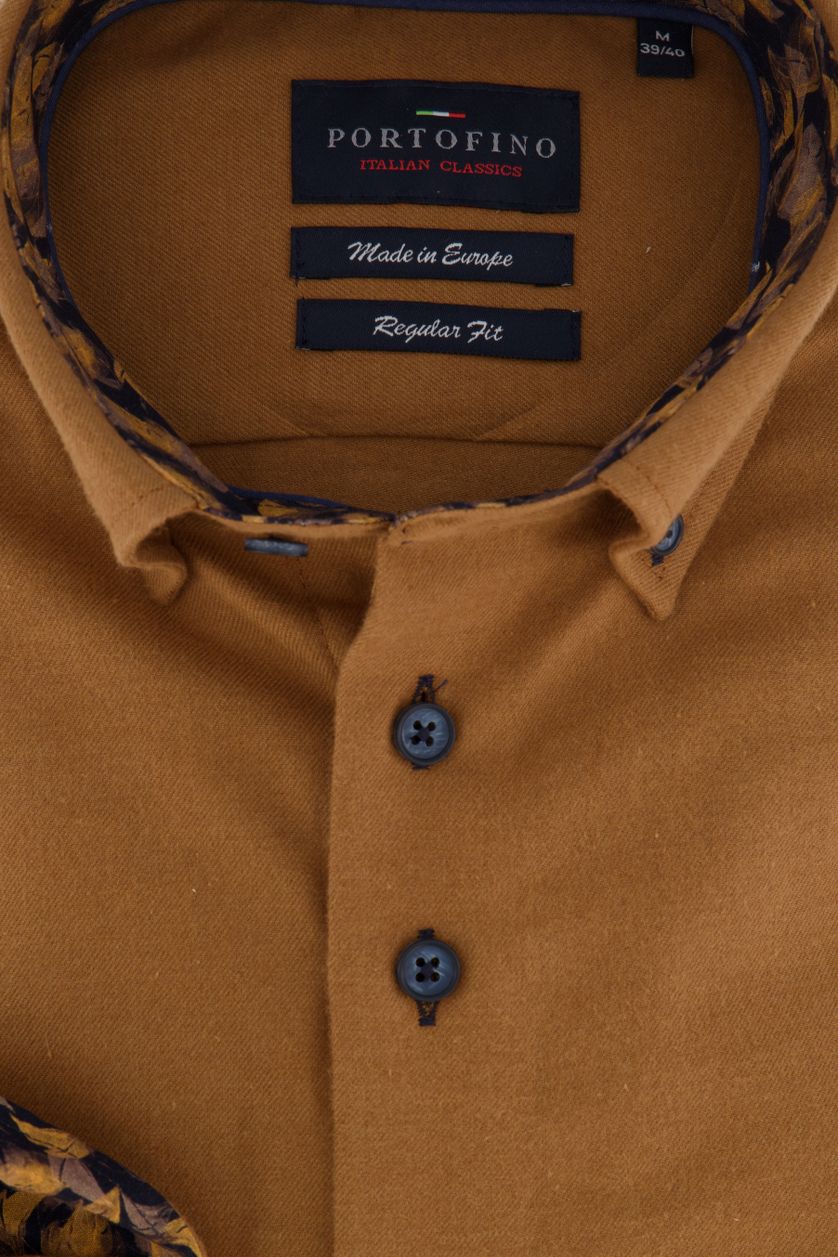 Portofino overhemd bruin Regular Fit