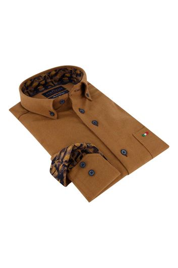Overhemd Portofino Regular Fit bruin contrast knopen
