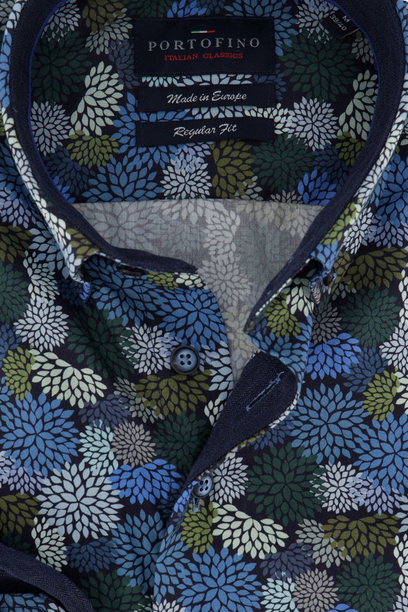 Geprint overhemd Portofino blauw Regular Fit