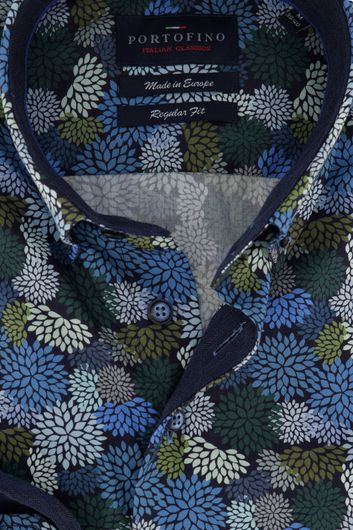 Portofino overhemd donkerblauw met print Regular Fit