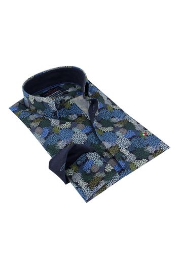 Portofino overhemd donkerblauw met print Regular Fit