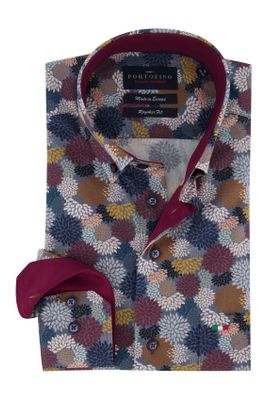 Portofino Portofino overhemd met print bordeaux Regular Fit