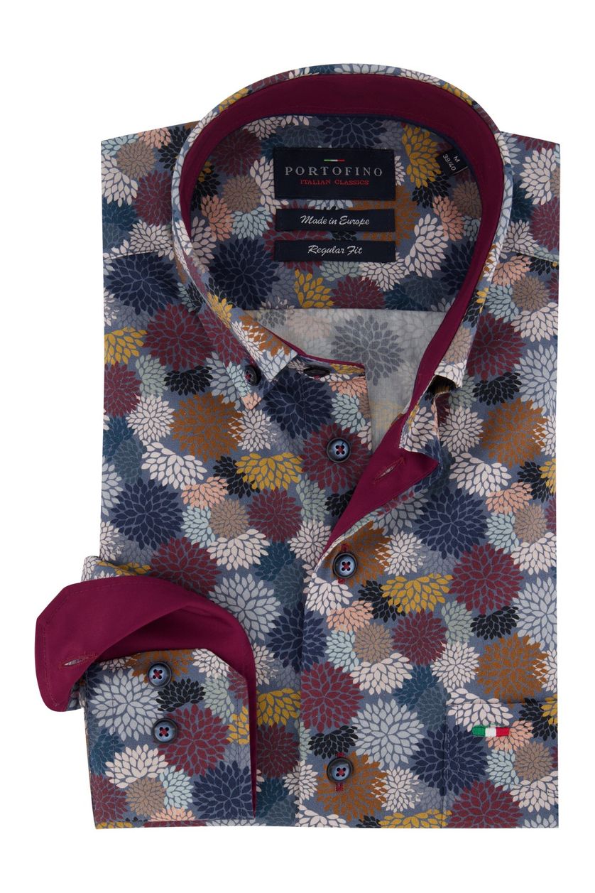 Portofino overhemd met print bordeaux Regular Fit