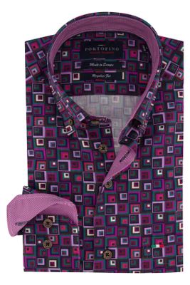 Portofino Paars overhemd met print Portofino Regular Fit