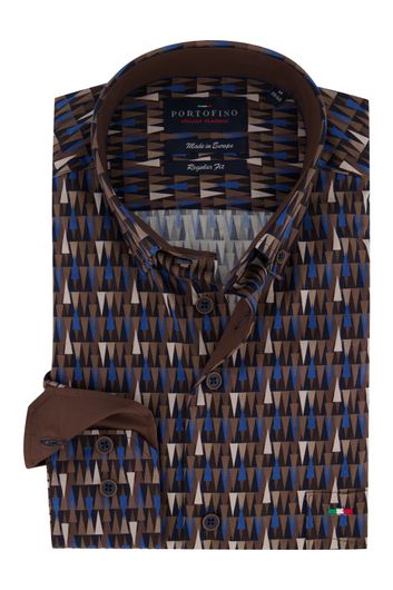 Bruin overhemd met print Portofino Regular Fit