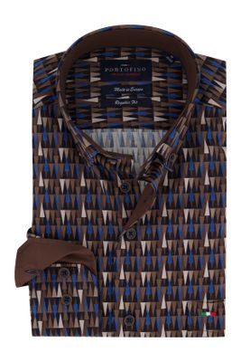 Portofino Bruin overhemd met print Portofino Regular Fit
