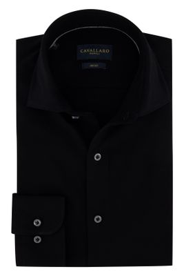 Cavallaro Cavallaro overhemd mouwlengte 7 zwart effen katoen slim fit