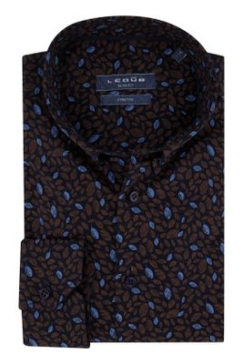 Ledub Ledub overhemd met print bruin mouwlengte 7 donkerblauw