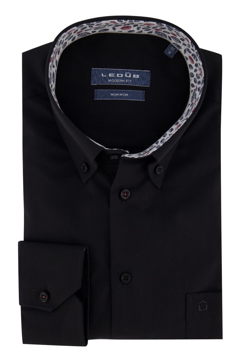 Ledub overhemd strijkvrij zwart Modern Fit
