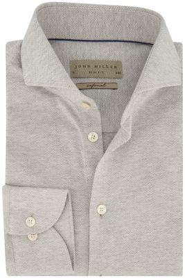 John Miller John Miller overhemd mouwlengte 7 Slim Fit extra slim fit grijs geprint katoen