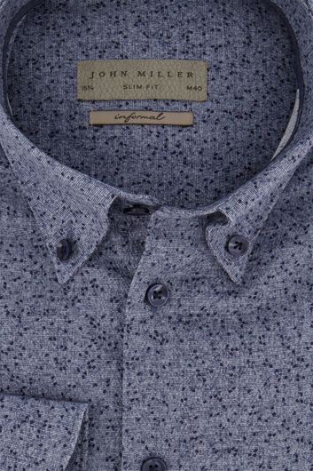 John Miller business overhemd John Miller Slim Fit slim fit blauw geprint katoen