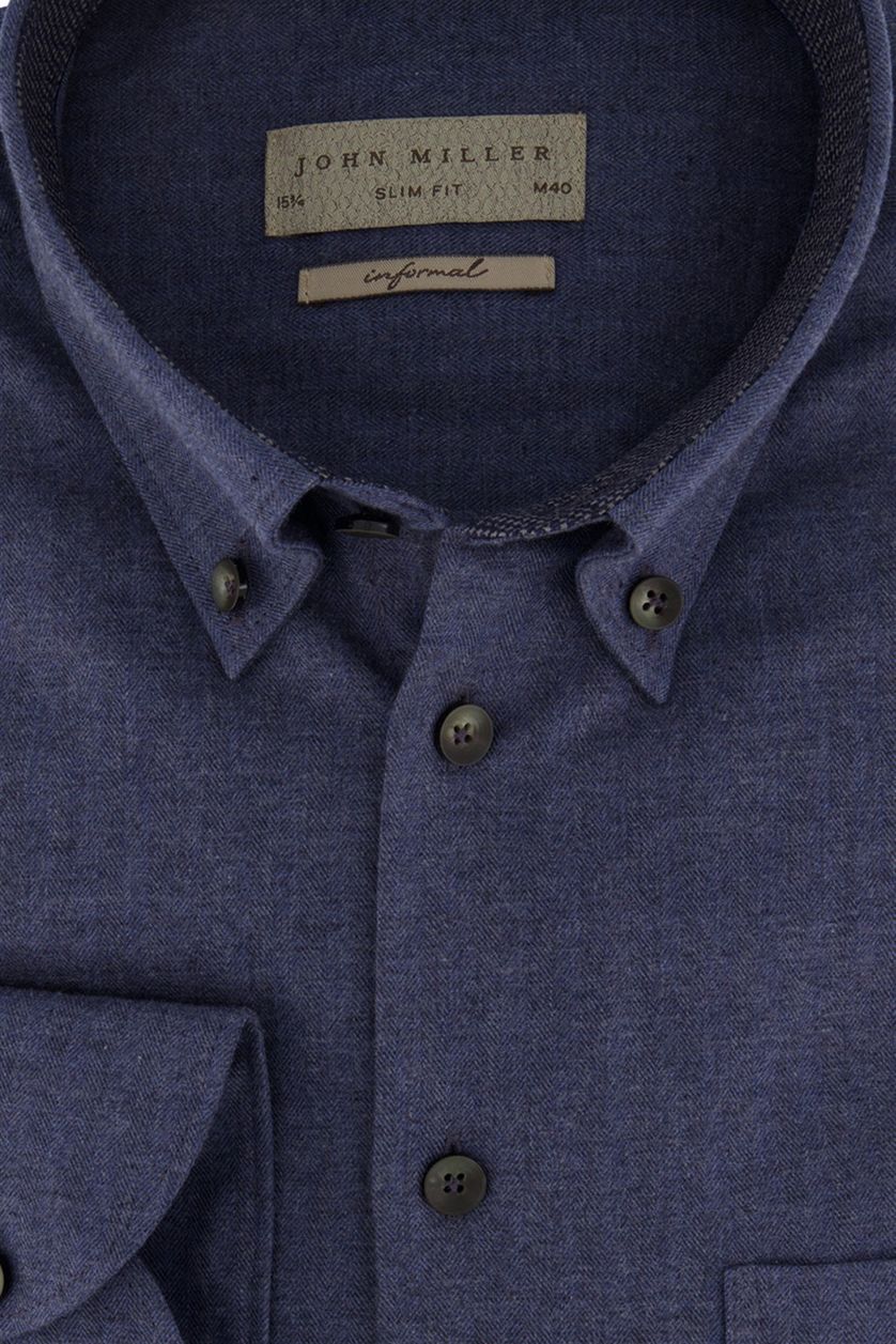 John Miller business overhemd Slim Fit slim fit donkerblauw effen katoen