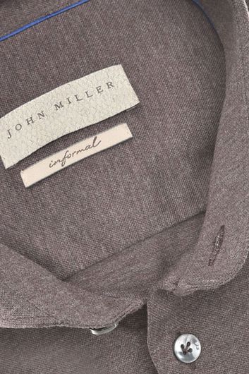 John Miller overhemd mouwlengte 7 John Miller Slim Fit slim fit bruin effen katoen