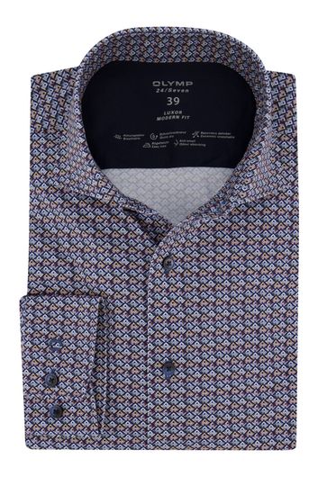 Olymp Overhemd Modern Fit donkerblauw printje