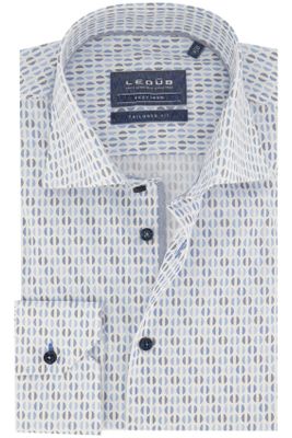 Ledub Ledub overhemd mouwlengte 7 Tailored Fit slim fit blauw geprint katoen