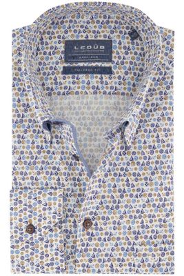 Ledub Ledub business overhemd slim fit wit donkerblauw geprint katoen