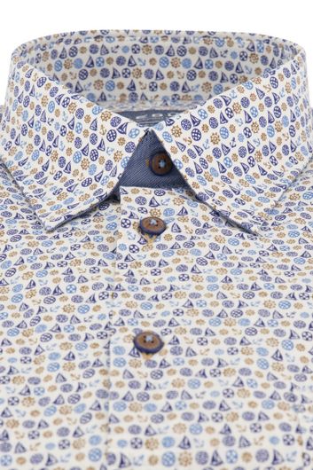 Ledub business overhemd slim fit wit donkerblauw geprint katoen