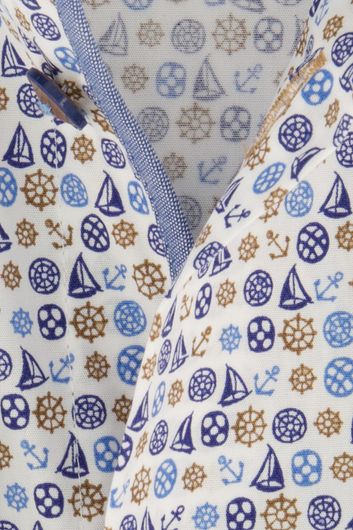 Ledub business overhemd slim fit wit donkerblauw geprint katoen