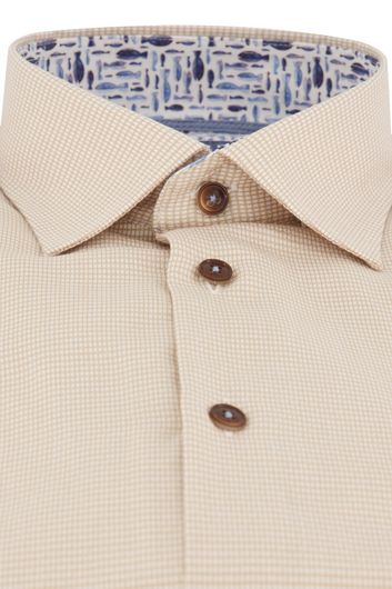Ledub business overhemd Modern Fit New normale fit beige geprint katoen