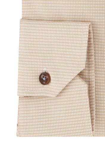 Ledub business overhemd Modern Fit New normale fit beige geprint katoen