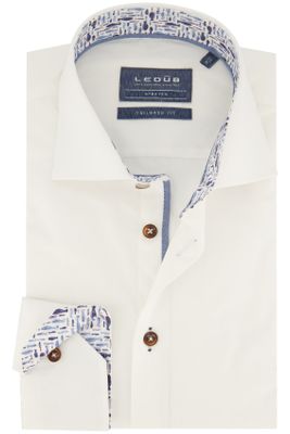 Ledub Ledub overhemd mouwlengte 7 Tailored Fit wit contrastknopen