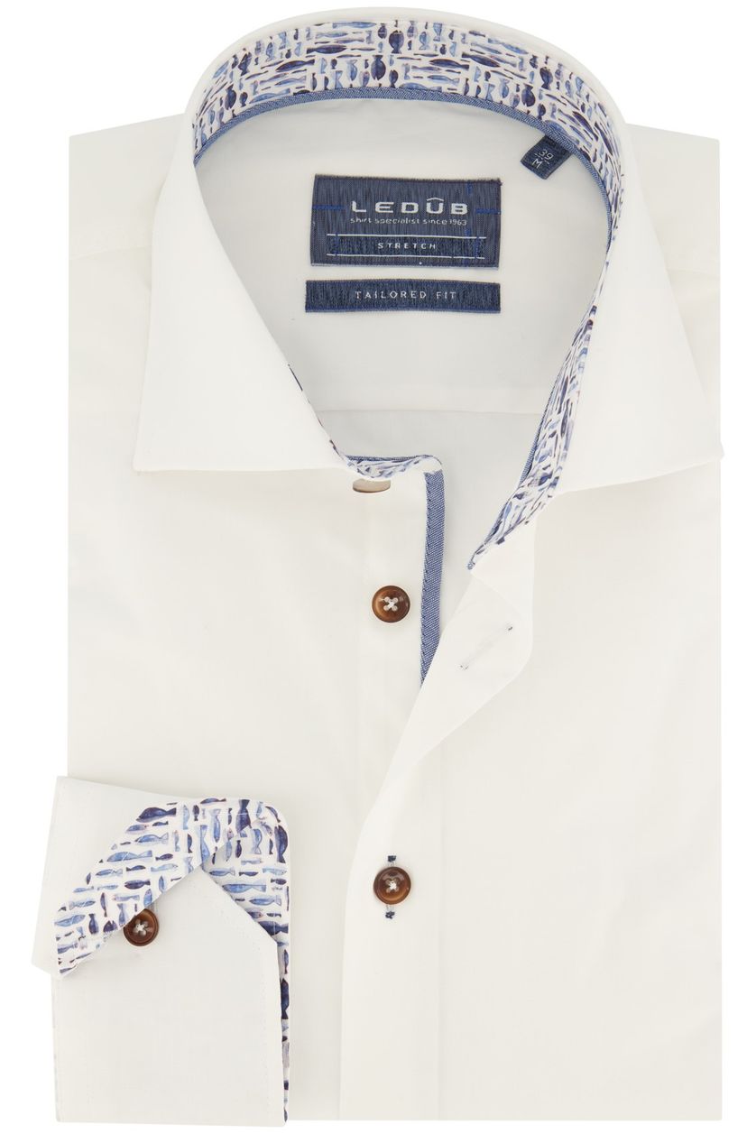 Ledub overhemd mouwlengte 7 Tailored Fit wit contrastknopen