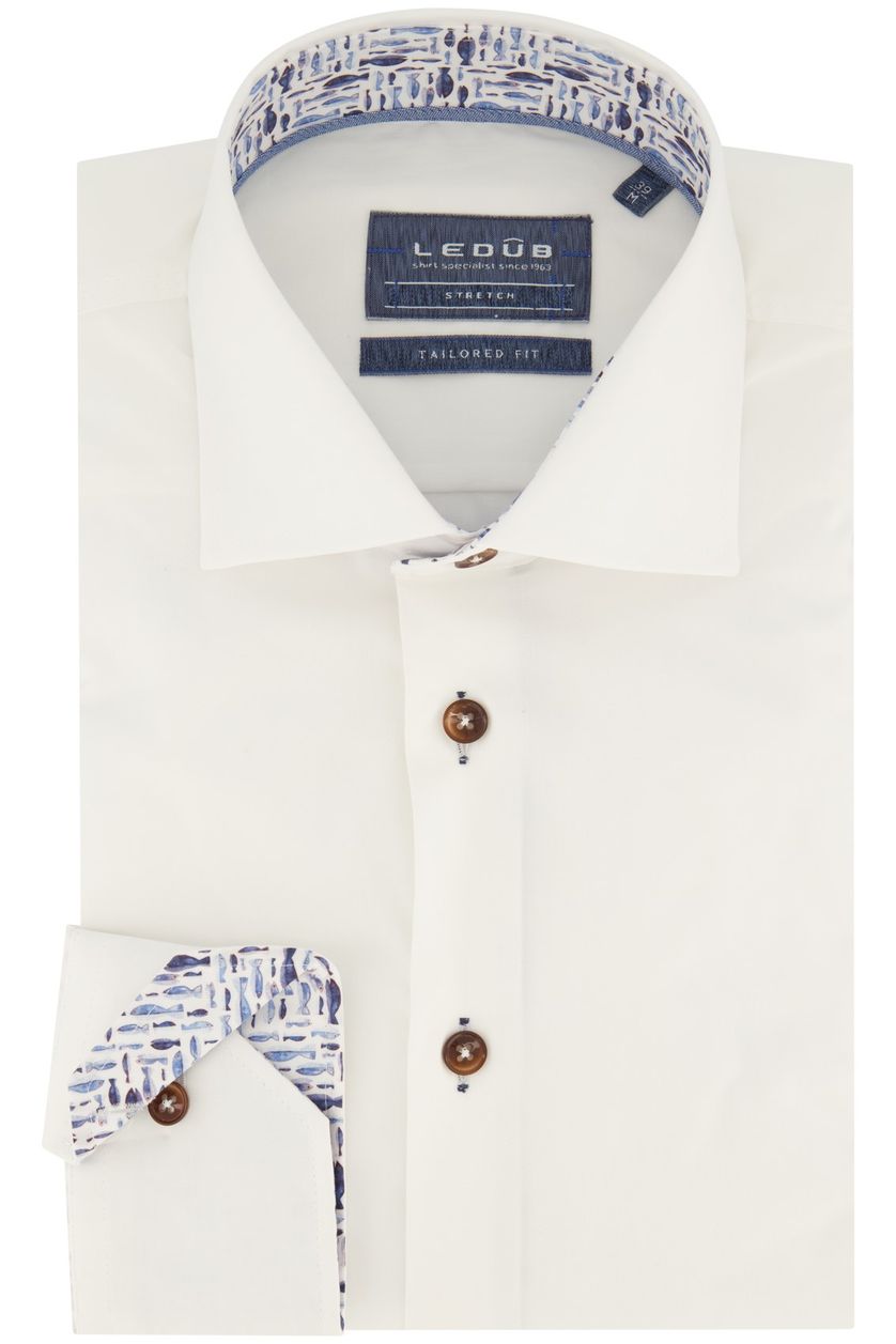 Ledub overhemd mouwlengte 7 Tailored Fit wit contrastknopen