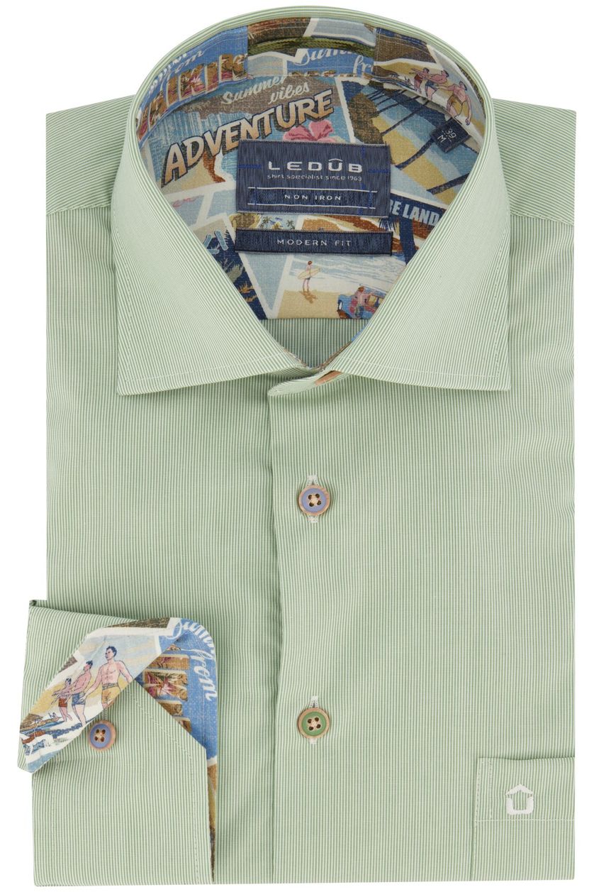 Ledub business overhemd Modern Fit New groen gestreept katoen normale fit