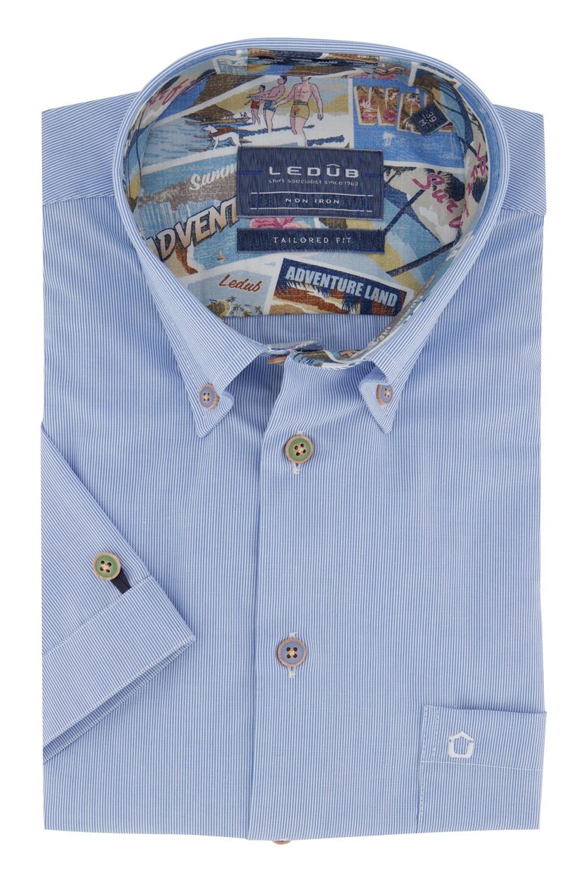 Overhemd Ledub korte mouwen lichtblauw gestreept