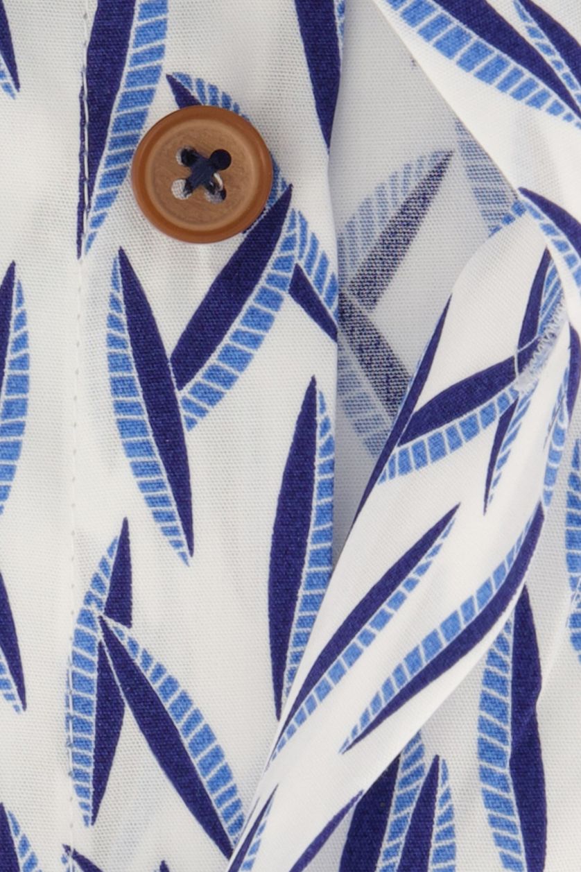 Ledub overhemd mouwlengte 7 Tailored Fit blauw geprint katoen slim fit