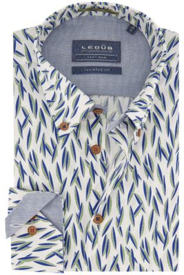 Ledub Ledub overhemd mouwlengte 7 Tailored Fit slim fit wit bladeren print katoen