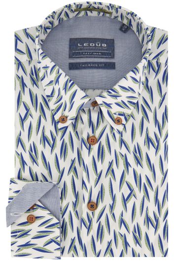 Ledub overhemd mouwlengte 7 Tailored Fit slim fit wit bladeren print katoen