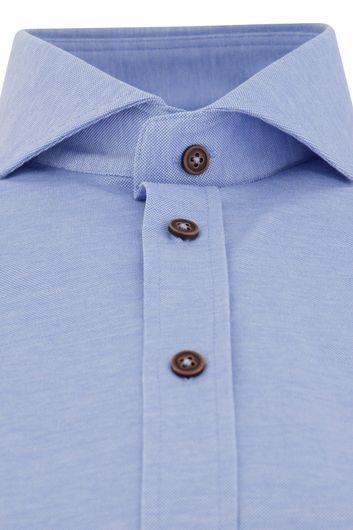 casual overhemd mouwlengte 7 Ledub Tailored Fit blauw effen katoen slim fit 