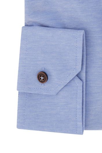 casual overhemd mouwlengte 7 Ledub Tailored Fit blauw effen katoen slim fit 
