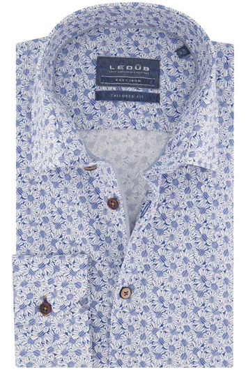 business overhemd Ledub  blauw geprint katoen slim fit 