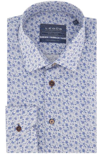 Ledub business overhemd  slim fit blauw bloemenprint katoen