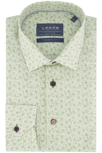 business overhemd Ledub  groen geprint katoen slim fit 