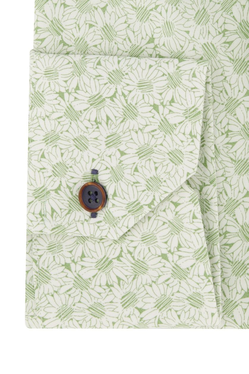 Ledub business overhemd  groen geprint katoen slim fit
