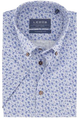 Ledub Ledub overhemd Tailored Fit geprint wit met blauw korte mouw