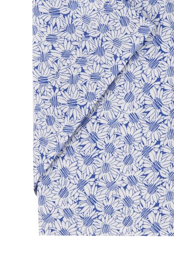 Ledub overhemd Tailored Fit geprint wit met blauw korte mouw