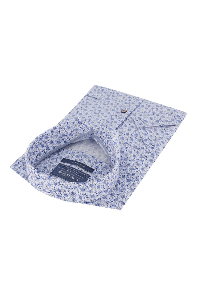 Print overhemd Ledub korte mouwen blauw wit
