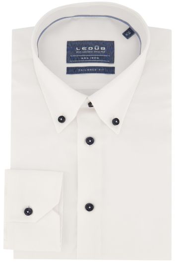 Ledub business overhemd wit effen button down boord