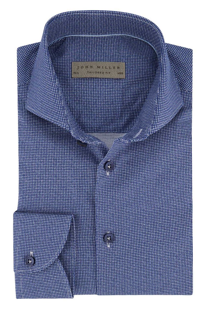 John Miller zakelijk donkerblauw overhemd katoen geprint Tailored Fit
